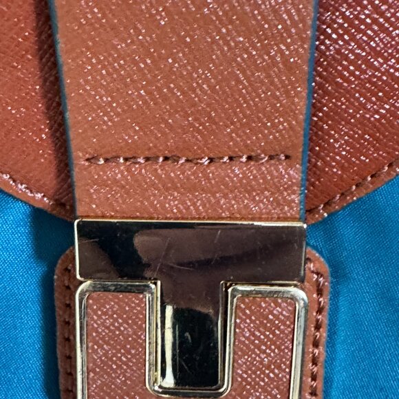 Tory Burch Penn Tote Bag in Teal & Tan - Picture 3 of 16